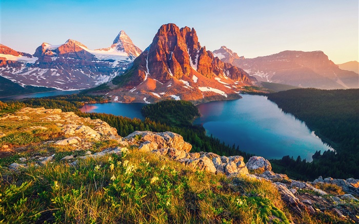 Canadá, Columbia Britânica, lago, montanha, floresta, árvores Papéis de Parede, imagem