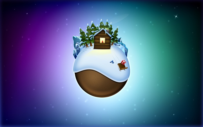 Imagens temáticos do Natal, terra, árvores, casa, neve, criativo Papéis de Parede, imagem