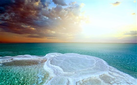 Mar Morto, belo pôr do sol, mar sal