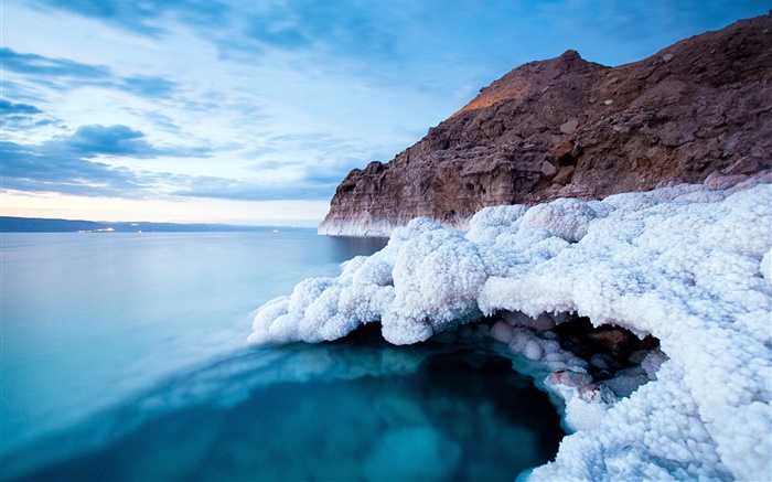 Mar Morto, costa, sal, crepúsculo Papéis de Parede, imagem