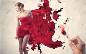 Desenhe vestido vermelho, imagens criativas da menina HD Papéis de Parede