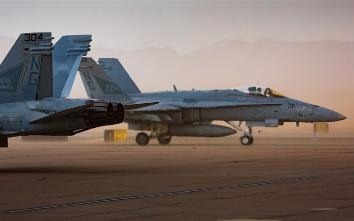 FA-18 Hornets, aviões, aeroporto, ar quente Papéis de Parede, imagem