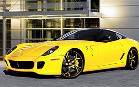 Ferrari 599 supercar amarelo vista lateral HD Papéis de Parede