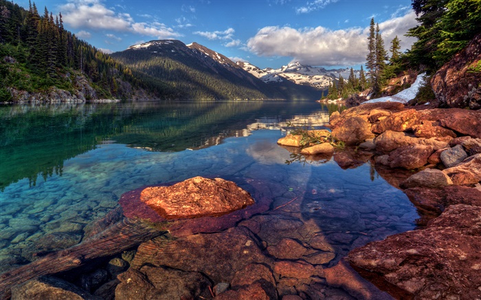 Garibaldi, Canadá, montanhas, rochas, floresta, árvores, lago Papéis de Parede, imagem