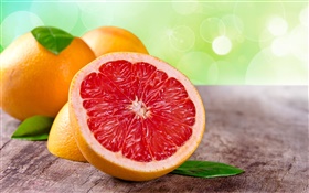 Grapefruit close-up, vermelho, folhas, laranja