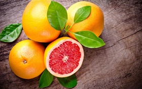 Toranja, frutas, folhas, vermelho, laranja HD Papéis de Parede