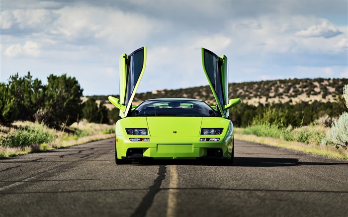 Verde Lamborghini supercar frente vista, asas Papéis de Parede, imagem