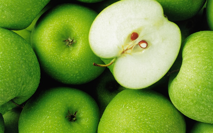 Maçãs verdes, frutas close-up Papéis de Parede, imagem