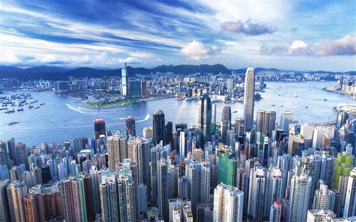 Hong Kong, cidade, arranha-céus, metrópole Papéis de Parede, imagem