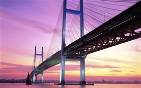 Japão, ponte, mar, pôr do sol HD Papéis de Parede