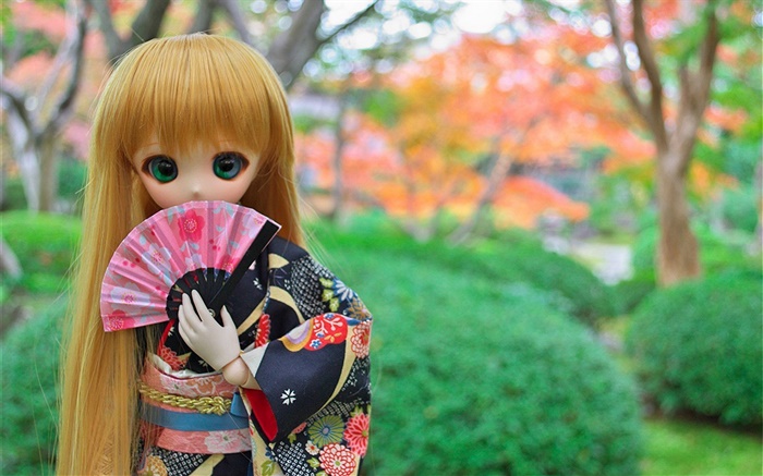Menina brinquedo japonês, boneca, cabelo longo Papéis de Parede, imagem