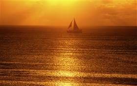 Manhã, Nevoeiro, Mar, barco, raios do sol HD Papéis de Parede