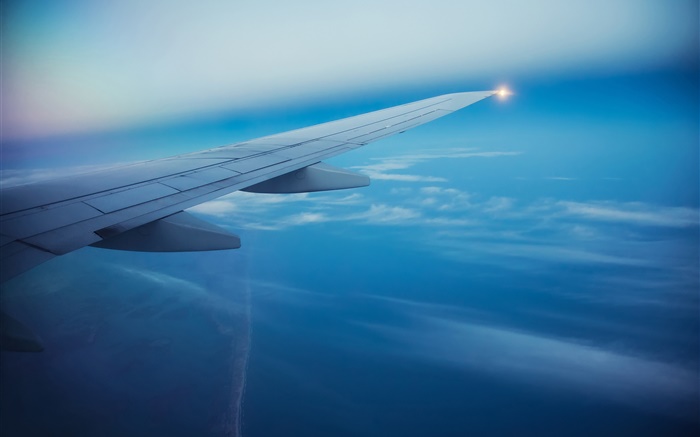 Avião do passageiro, céu, nuvens, asa de avião Papéis de Parede, imagem