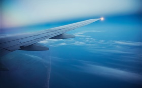 Avião do passageiro, céu, nuvens, asa de avião HD Papéis de Parede