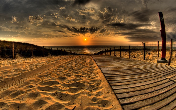 areias, praia, cais, por do sol, nuvens Papéis de Parede, imagem