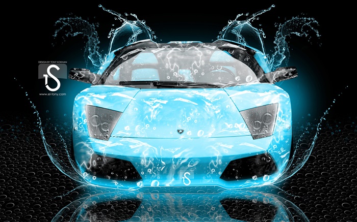 Água carro respingo, Lamborghini, vista de frente, design criativo Papéis de Parede, imagem
