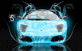 Água carro respingo, Lamborghini, vista de frente, design criativo HD Papéis de Parede