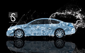 Água carro respingo, Nissan, vista lateral, design criativo