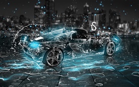 Água carro respingo, supercar preto, noite, design criativo HD Papéis de Parede