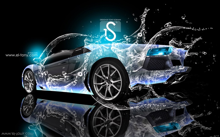 Água carro respingo, design criativo, Lamborghini retrovisor Papéis de Parede, imagem