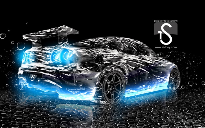 Água carro respingo, design criativo, retrovisores supercar preto Papéis de Parede, imagem