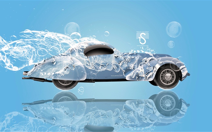 Água carro respingo, design criativo, carro retro Papéis de Parede, imagem