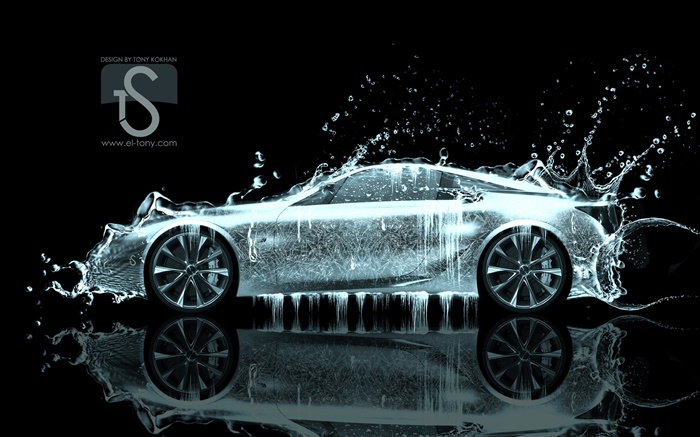 Água carro respingo, design criativo, vista lateral supercar Papéis de Parede, imagem