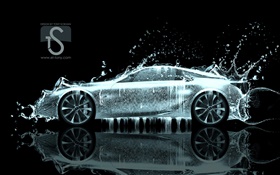 Água carro respingo, design criativo, vista lateral supercar HD Papéis de Parede