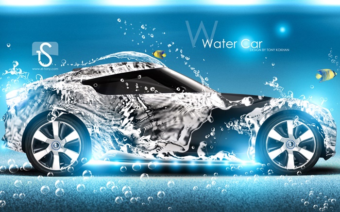 Água carro respingo, peixes, design criativo Papéis de Parede, imagem