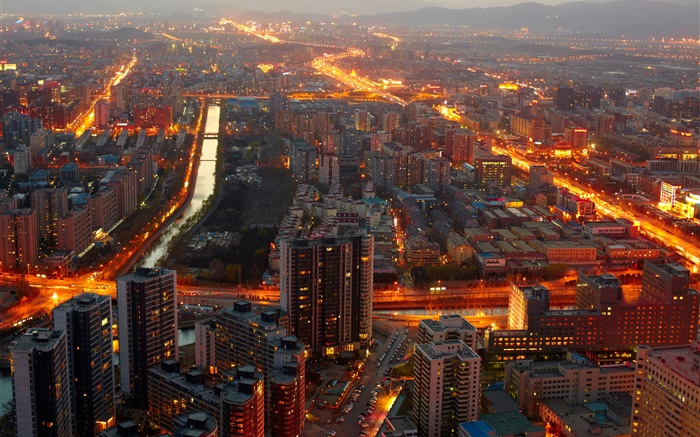 Pequim, China, meia-noite, construções, luzes Papéis de Parede, imagem