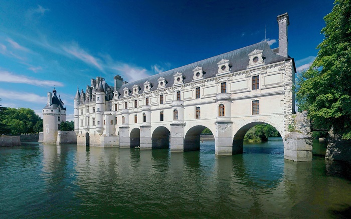 Chenonceau Castelo, França, rio, verão Papéis de Parede, imagem