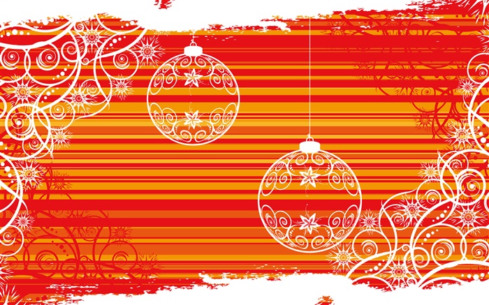 Esferas do Natal, linhas brancas, fundo vermelho, design criativo Papéis de Parede, imagem
