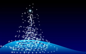 Projeto do Natal, árvore abstrata, estrelas, fundo azul HD Papéis de Parede