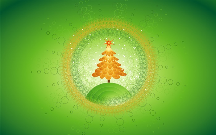 Árvore de Natal, círculos, imagens criativas, fundo verde Papéis de Parede, imagem