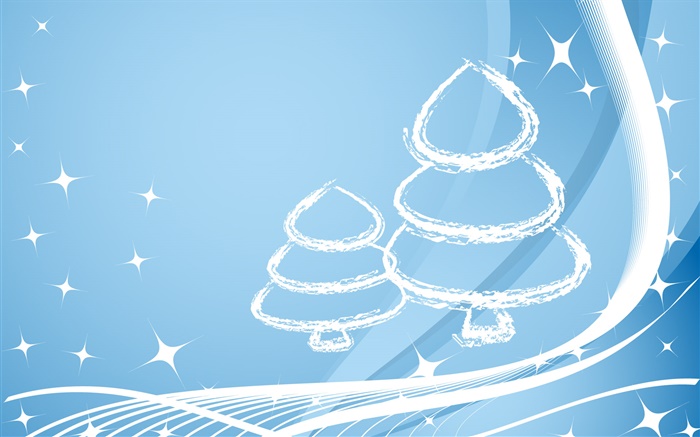 Árvores de Natal, estilo simples, estrelas, luz azul Papéis de Parede, imagem