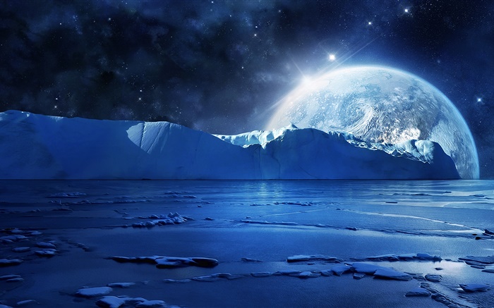 Noite, Gelo, Mar, planetas, estrelas, frio Papéis de Parede, imagem
