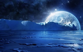 Noite, Gelo, Mar, planetas, estrelas, frio HD Papéis de Parede