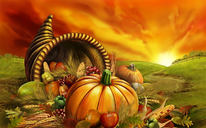 Abóbora, milho, uvas, maçãs, campos, de Ação de Graças Papéis de Parede, imagem