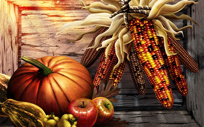 Abóbora, milho, pimentão, maçãs, de Ação de Graças Papéis de Parede, imagem