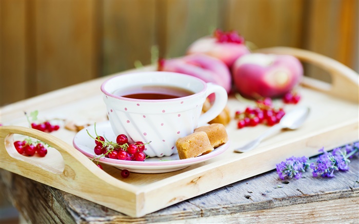 Uma xícara de chá, frutas vermelhas Papéis de Parede, imagem