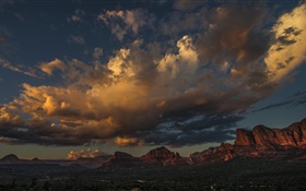 América, Utah, árvores, montanhas, nuvens, crepúsculo, garganta HD Papéis de Parede