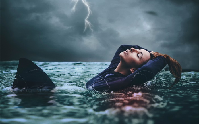 Amy Spanos, menina na água, tempestade Papéis de Parede, imagem