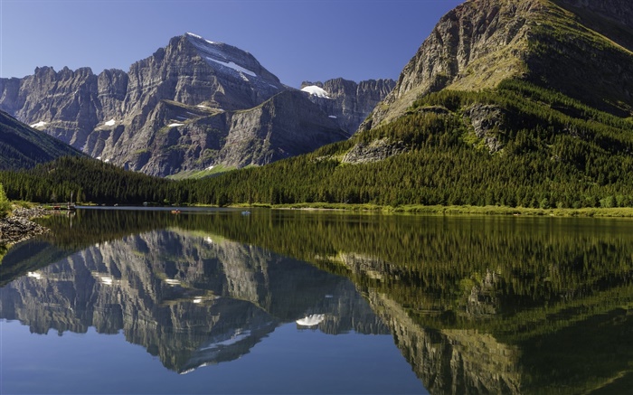 Canadá paisagem, lago, montanhas, floresta, reflexão da água Papéis de Parede, imagem
