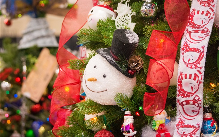 Árvore de natal, boneco de neve, brinquedo, fita Papéis de Parede, imagem