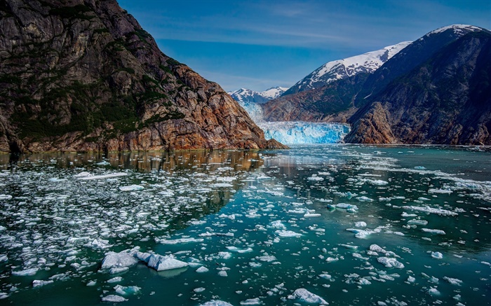 Glacier Bay National Park, Alaska, EUA, montanhas, geleiras, gelo, lago Papéis de Parede, imagem