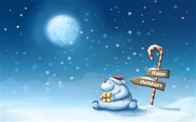 Boas festas, neve, urso, lua HD Papéis de Parede