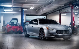 Maserati GranTurismo carro prata, garagem HD Papéis de Parede
