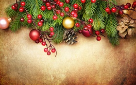 Feliz Natal, decoração, galhos de pinheiro, bagas, bolas