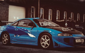 Mitsubishi eclipse, carro azul de corrida