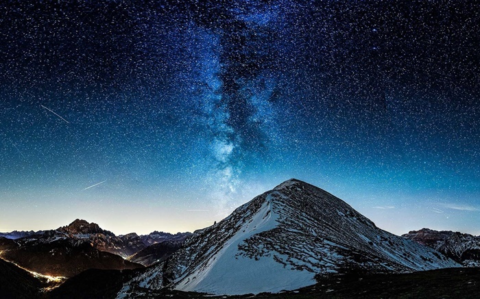 Montanha, vale, estrelas, noite Papéis de Parede, imagem